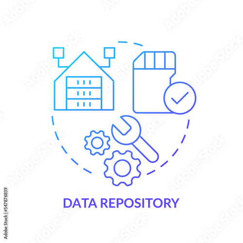 Data repository blue gradient concept icon. Operation framework. Memory optimization. Information storage abstract idea thin line illustration. Isolated outline drawing. Myriad Pro-Bold font used
