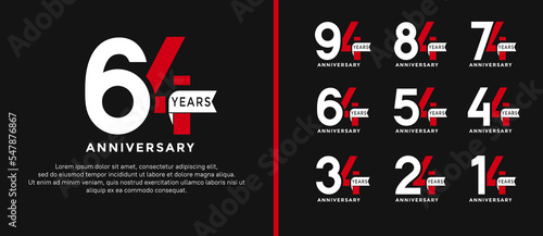 set of anniversary logo style white and red color and ribbon for celebration