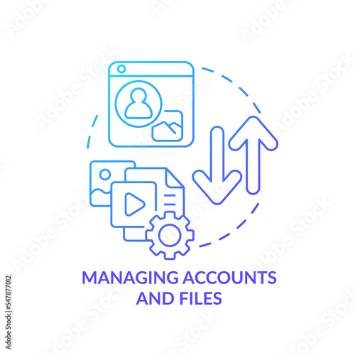 Managing accounts and files blue gradient concept icon. Company records. Business intelligence abstract idea thin line illustration. Isolated outline drawing. Myriad Pro-Bold font used