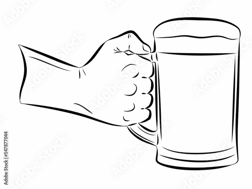 illustration of a hand with beer , vector drawing