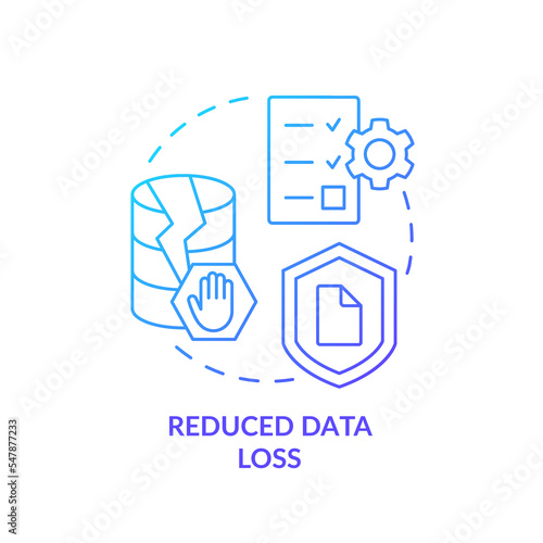 Reduced data loss blue gradient concept icon. Improve information storage safety. Prevent corrupted database abstract idea thin line illustration. Isolated outline drawing. Myriad Pro-Bold font used