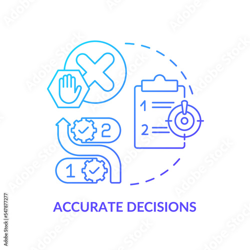 Accurate decisions blue gradient concept icon. Information governance. Data management strategy abstract idea thin line illustration. Isolated outline drawing. Myriad Pro-Bold font used