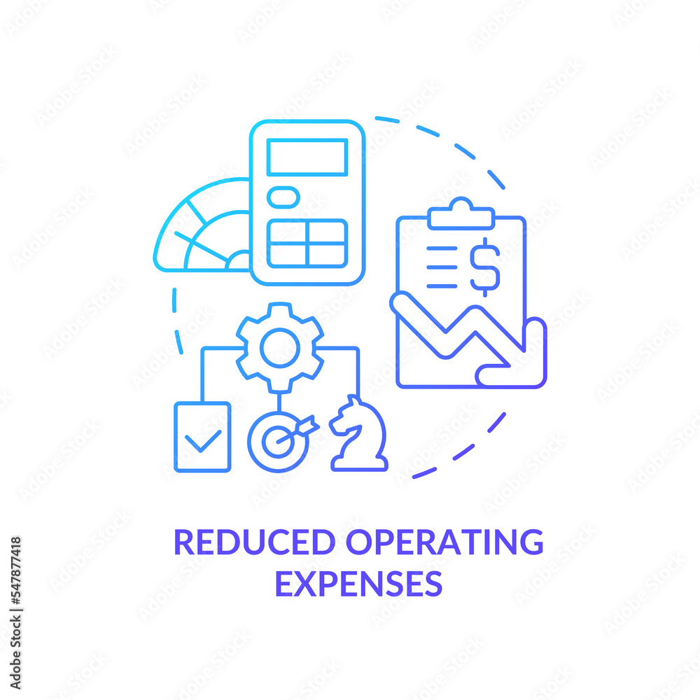 Reduced operating expenses blue gradient concept icon. Optimize processing. Improve performance abstract idea thin line illustration. Isolated outline drawing. Myriad Pro-Bold font used