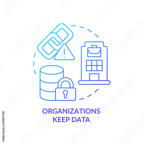 Organization keep data blue gradient concept icon. Corporate storage. Company information system abstract idea thin line illustration. Isolated outline drawing. Myriad Pro-Bold font used