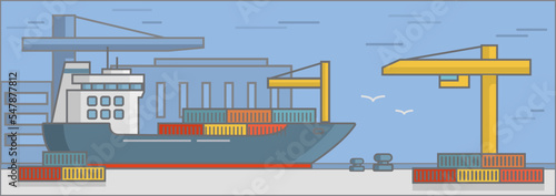 Sea cargo service vector sea port illustration