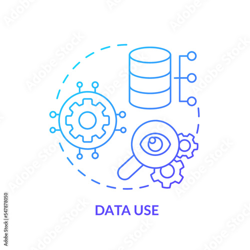 Data use blue gradient concept icon. Information management system. Digital storage. Database implementation abstract idea thin line illustration. Isolated outline drawing. Myriad Pro-Bold font used photo