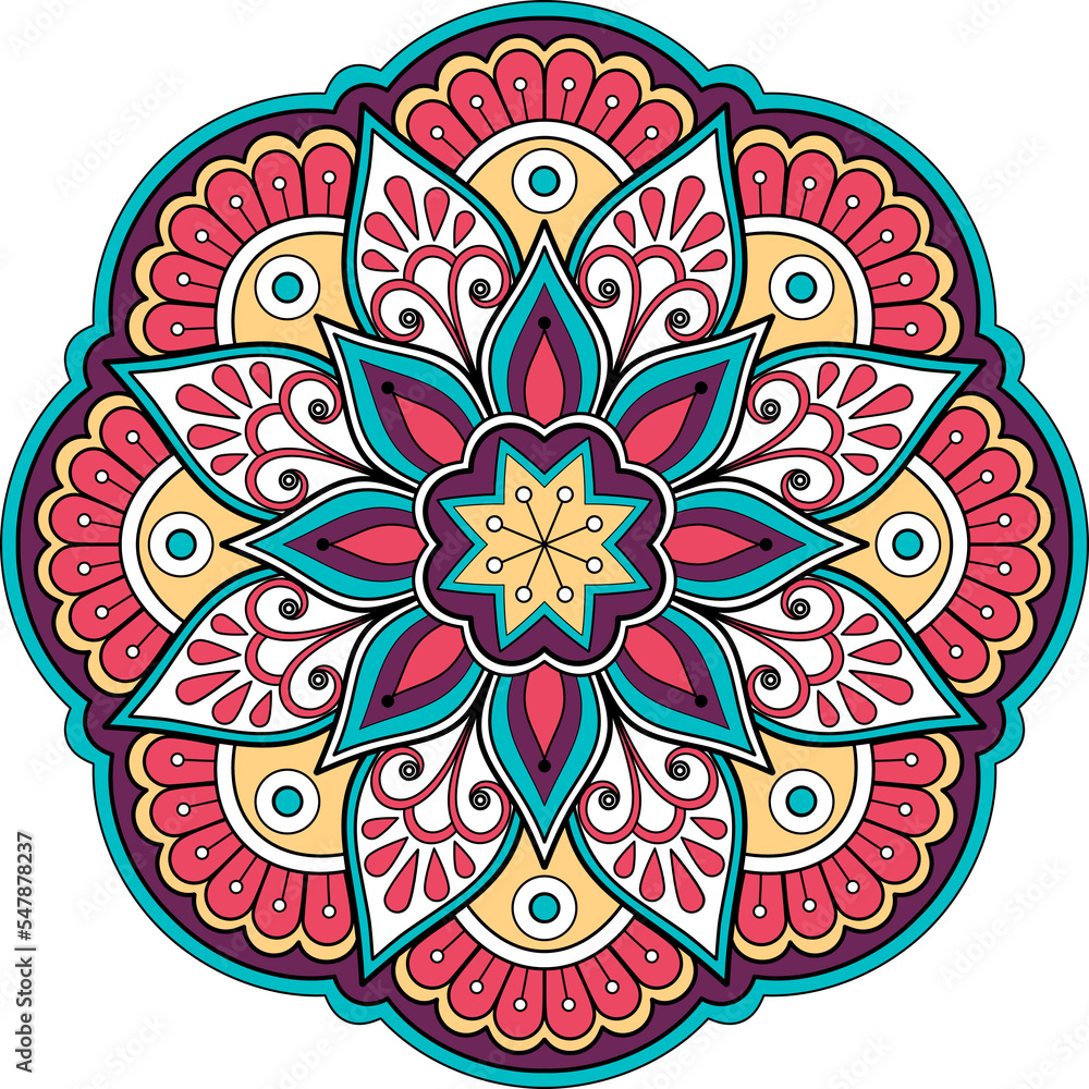 Mandala color art pattern for Art on the wall. fabric pattern Card textured Wallpaper tile Stencil Sticker. Tribal ethnic fashion motif for paper, and textile	