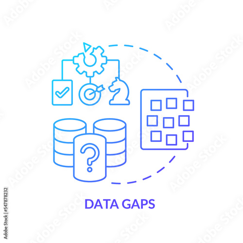 Data gaps blue gradient concept icon. Missing information. Database governance problems. Storage issue abstract idea thin line illustration. Isolated outline drawing. Myriad Pro-Bold font used