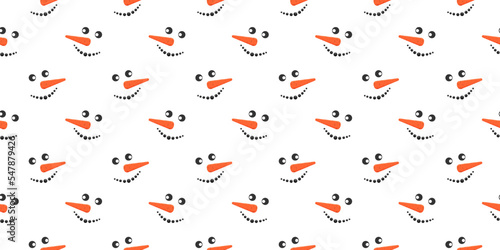 Funny smiling snowman faces seamless pattern. Winter, Christmas or New Year scrapbooking or wrapping paper, fabric, napkin, tablecloth design. Vector flat illustration