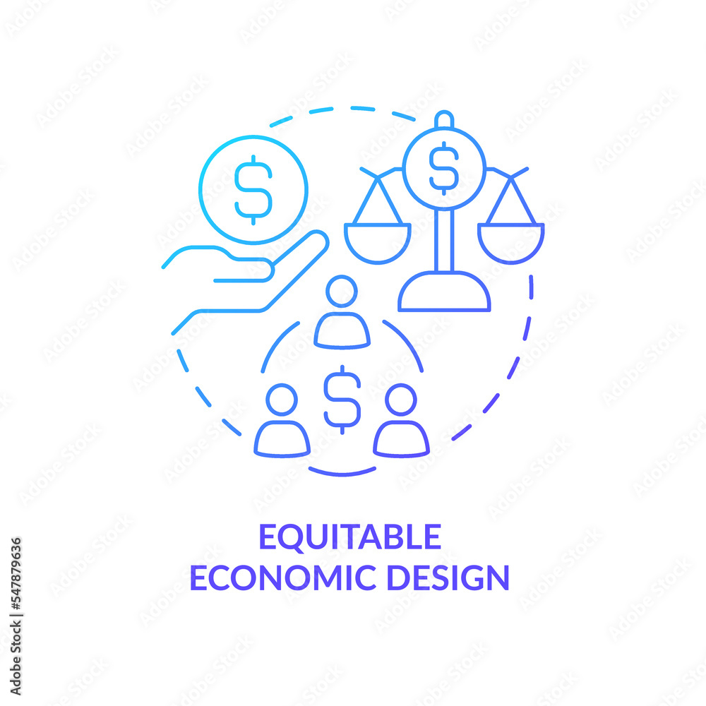 Equitable economic design blue gradient concept icon. Social justice. Characteristic of inclusive economy abstract idea thin line illustration. Isolated outline drawing. Myriad Pro-Bold font used Equitable economic design blue gradient concept icon. Social justice. Characteristic of inclusive economy abstract idea thin line illustration. Isolated outline drawing. Myriad Pro-Bold font used