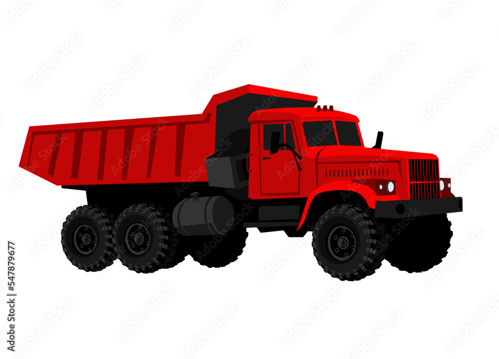 Stockvector Dump truck. Dump lorry. Big red truck on a white background