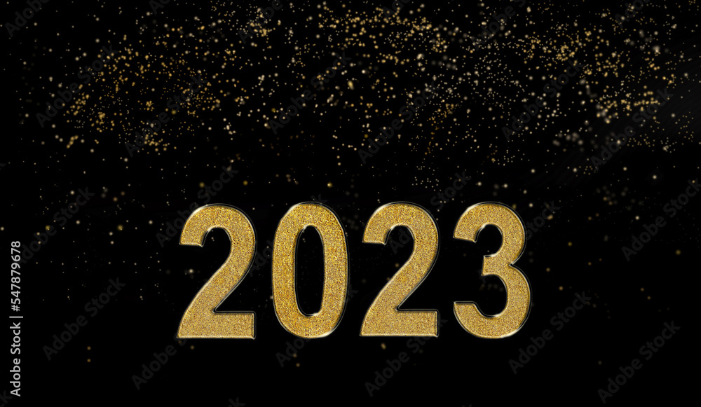 golden figures 2023 on black background with bright lights golden figures 2023 on black background with bright lights