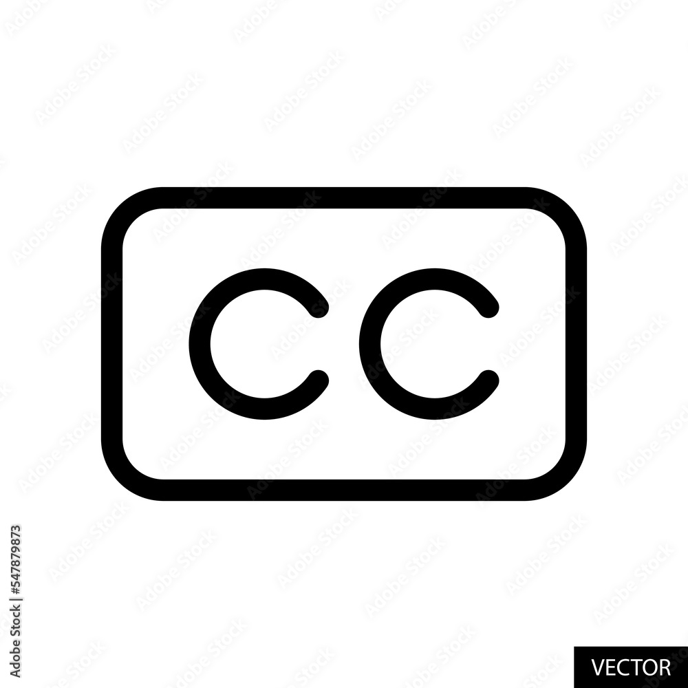 CC or Closed captioning symbol vector icon in line style design for website design, app, UI, isolated on white background. Editable stroke. Vector illustration. CC or Closed captioning symbol vector icon in line style design for website design, app, UI, isolated on white background. Editable stroke. Vector illustration.