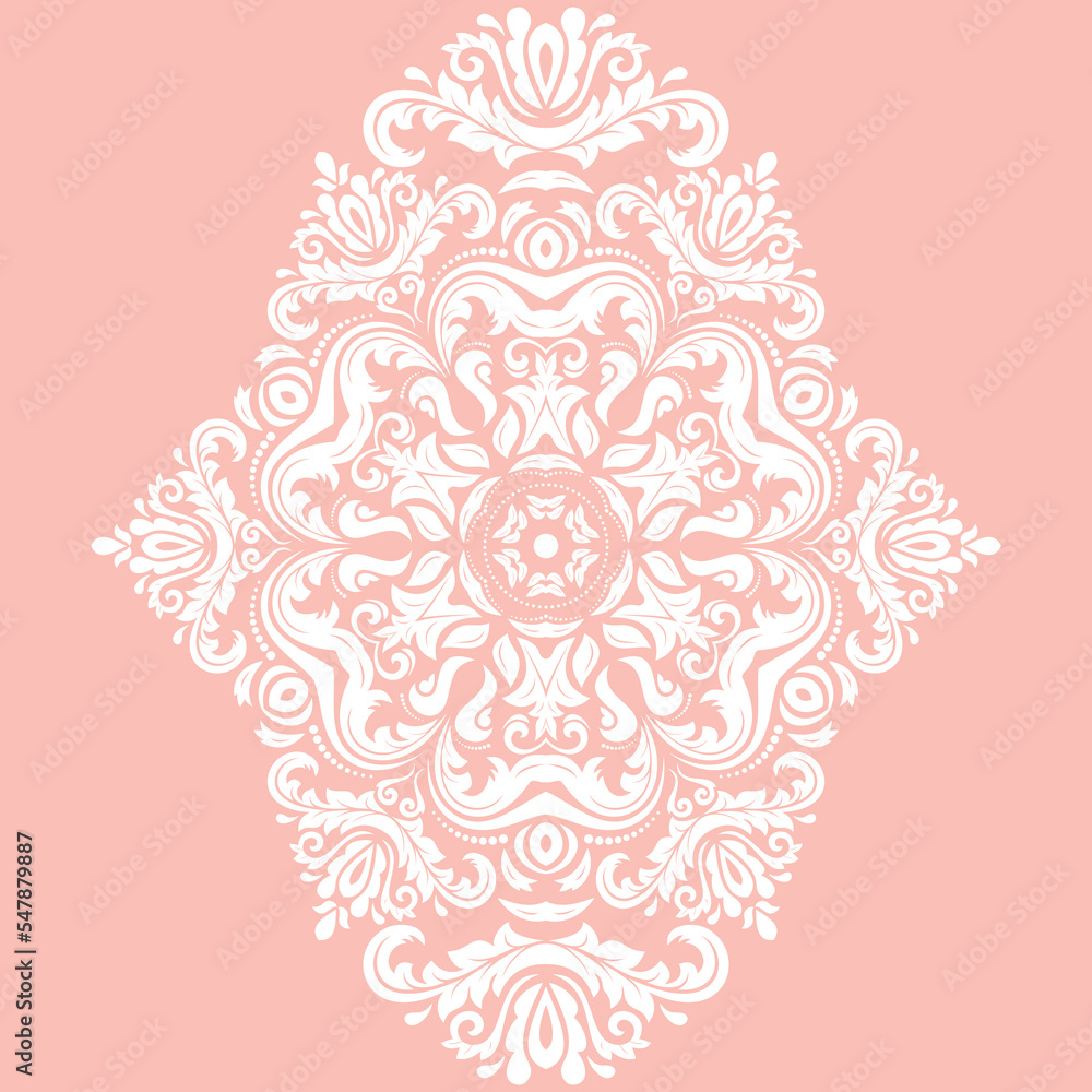 Oriental vector ornament with arabesques and floral elements. Traditional pink and white classic ornament. Vintage pattern with arabesques Oriental vector ornament with arabesques and floral elements. Traditional pink and white classic ornament. Vintage pattern with arabesques