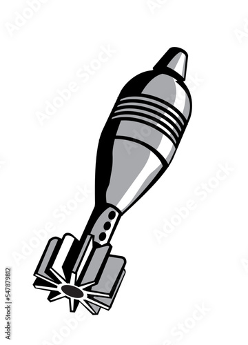 Ammunition. 82mm mortar shell. Mortar bomb. High explosive rounde. Isolated. Vector image for prints, poster and illustrations.