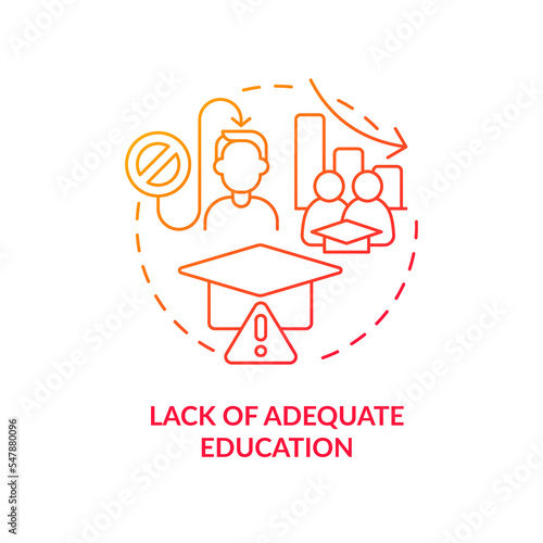 Lack of adequate education red gradient concept icon. Inclusive growth issue in low income countries abstract idea thin line illustration. Isolated outline drawing. Myriad Pro-Bold font used