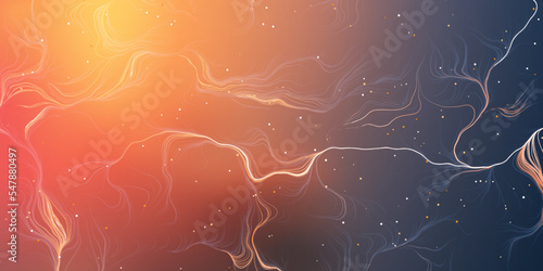 Colorful Flowing Bright Energy Lines in Glowing Burning Sunlit Outer Space -  Gradient Background, Modern Style Futuristic 3D Fantasy, Concept, Generative Art, Creative Vector Template, Design for Web