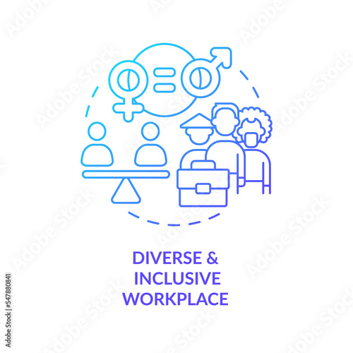 Diverse and inclusive workplace blue gradient concept icon. Social justice. Decent working policy abstract idea thin line illustration. Isolated outline drawing. Myriad Pro-Bold font used