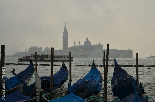 Gondolas moored by Saint Mark square in Venice, Italy