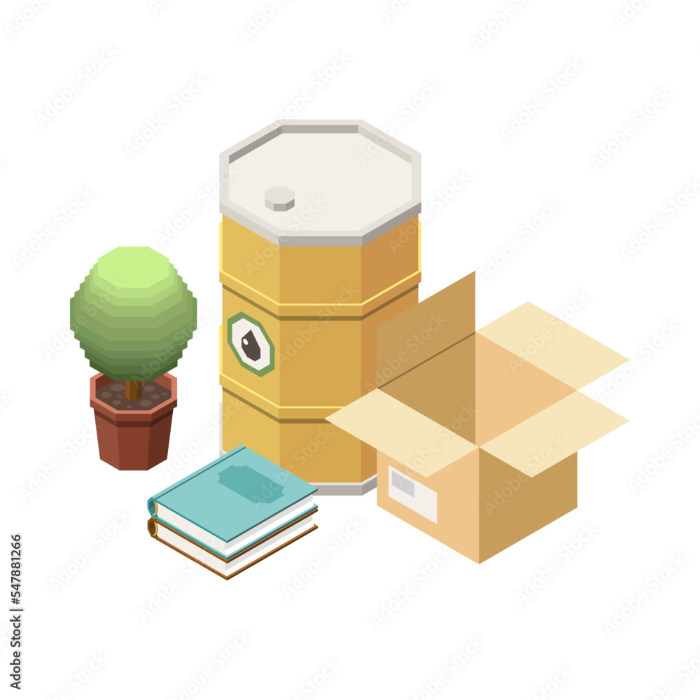 Garbage Items Isometric Composition