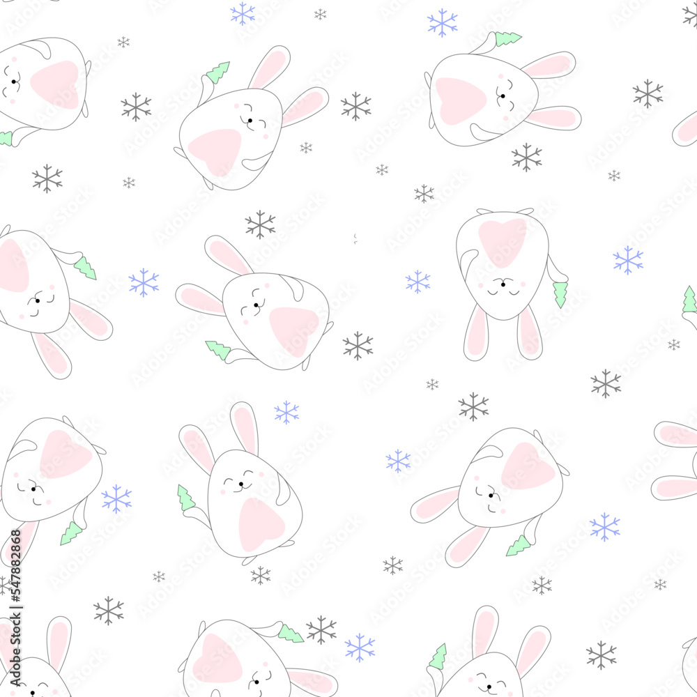 Cute seamless pattern with rabbits.The symbol of the Chinese New Year. Wrapping paper, winter greetings, web page background, Christmas and New Year greeting cards Cute seamless pattern with rabbits.The symbol of the Chinese New Year. Wrapping paper, winter greetings, web page background, Christmas and New Year greeting cards