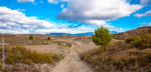 Photos Panorama  desertic landscape view in countryside- Aragon in Spain