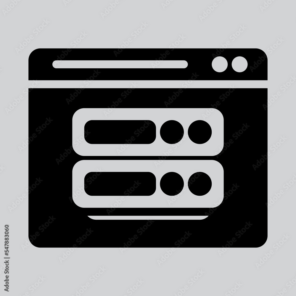 Database icon in solid style about browser, use for website mobile app presentation Database icon in solid style about browser, use for website mobile app presentation