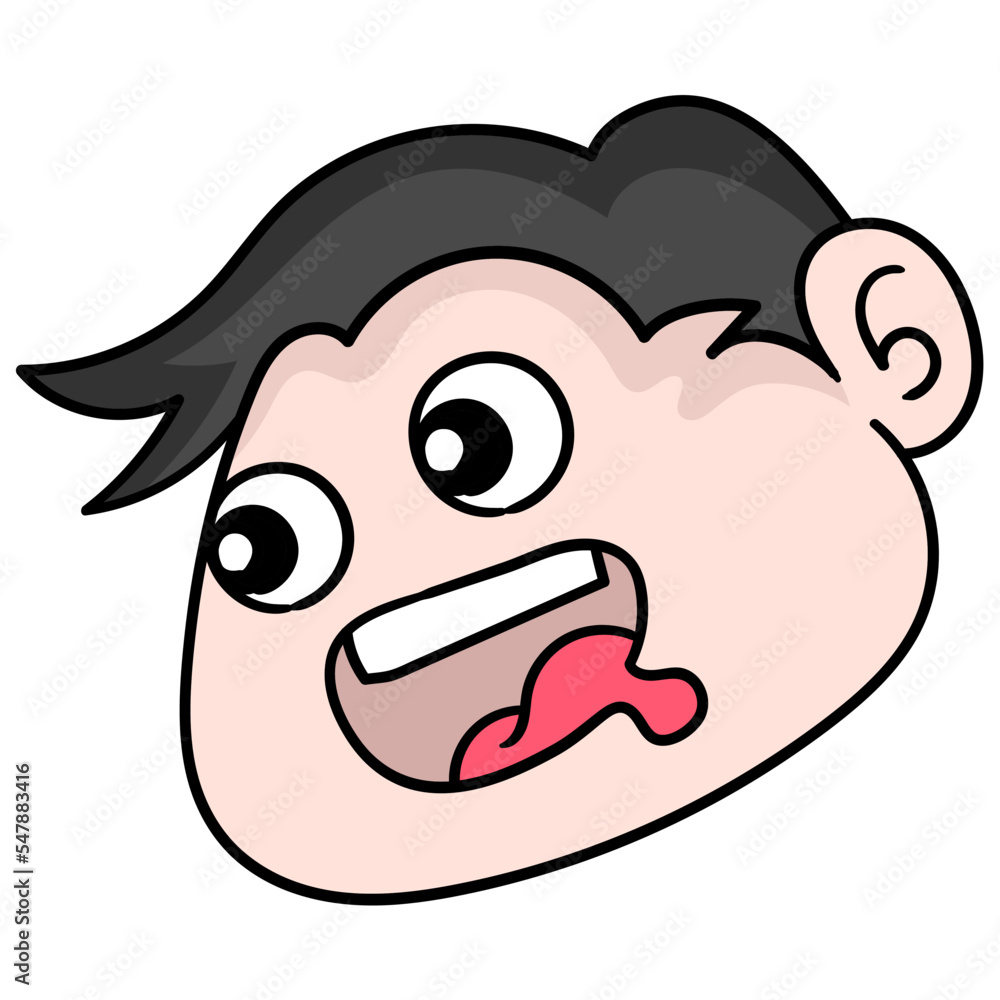 Fototapeta premium Boy head with a drooling face with a silly expression, doodle icon