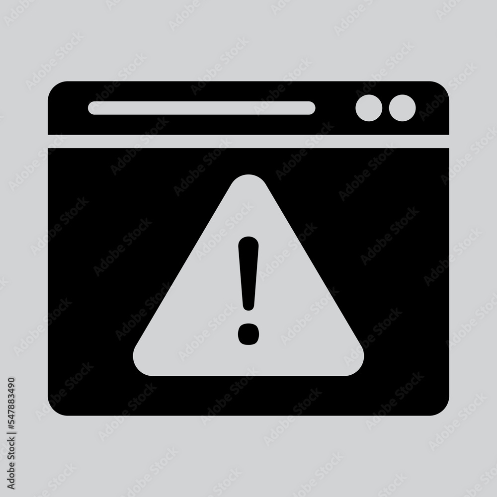 Warning icon in solid style about browser, use for website mobile app presentation Warning icon in solid style about browser, use for website mobile app presentation