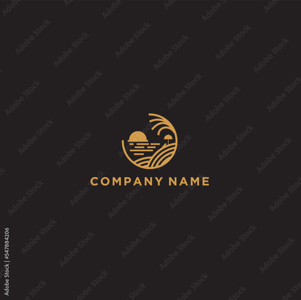 beach and island line logo design, vector monogram design of circular beach icons, with gold colour. beach and island line logo design, vector monogram design of circular beach icons, with gold colour.