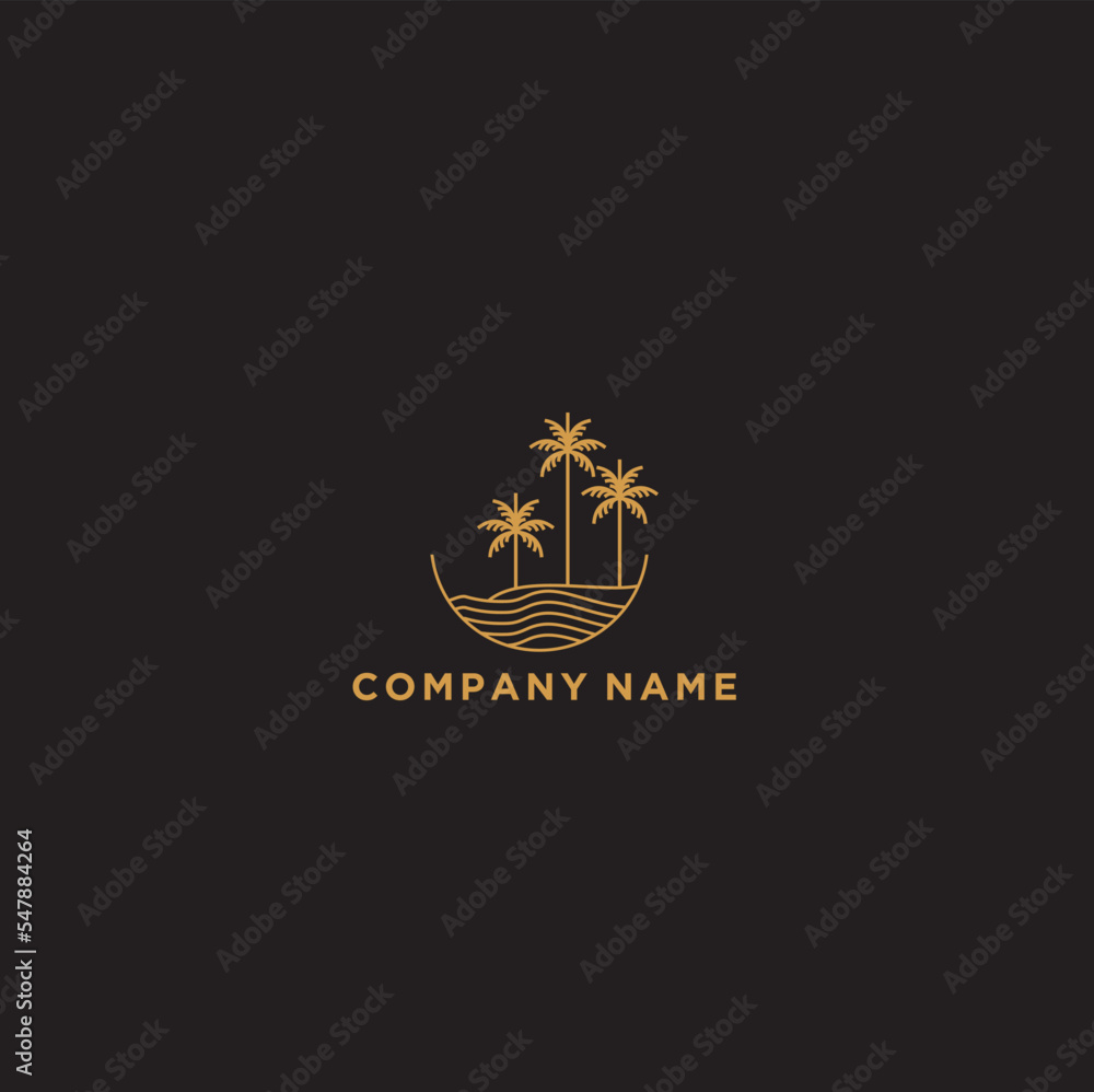 beach and island line logo design, vector monogram design of circular beach icons, with gold colour. beach and island line logo design, vector monogram design of circular beach icons, with gold colour.