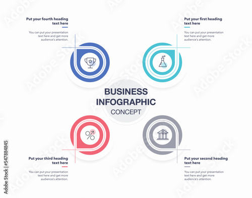 Modern business infographic template with four steps. Flat infographic design.