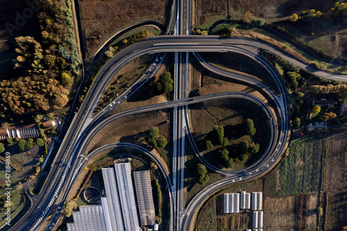 Fotobehang Aerial view of a motorway junction photographed during the day