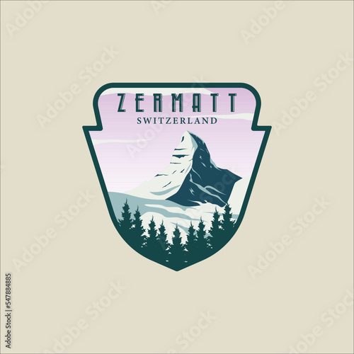 zermatt switzerland emblem logo vector illustration template graphic design. swiss alps winter snow banner for travel or tourism business