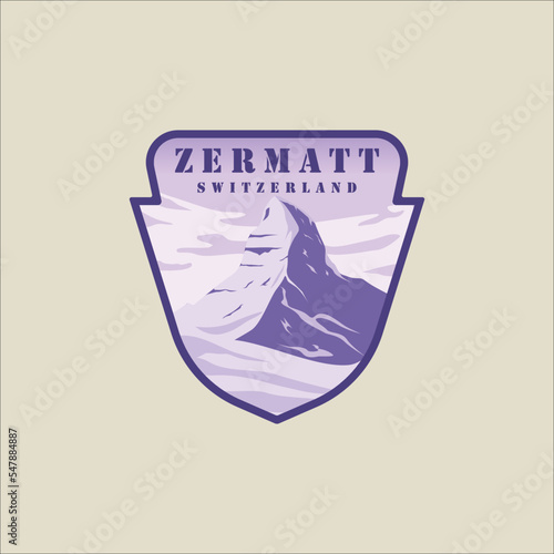 zermatt switzerland emblem logo vector illustration template graphic design. swiss alps winter snow banner for travel or tourism business