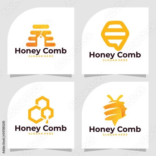 set of honey comb logo vector design template