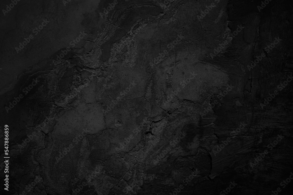 Black white grunge texture. Old cracked concrete wall. Dark abstract rough background with space for design.