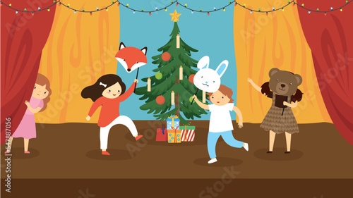 children's New Year's concert near the Christmas tree