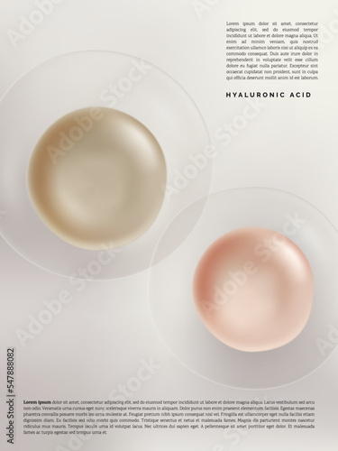 Vector Abstract Transparent Atom, Cell, Nutrition or Collagen Element 3D Illustration for Beauty and Healthcare Poster, Product Packaging, or Advertisement Background.