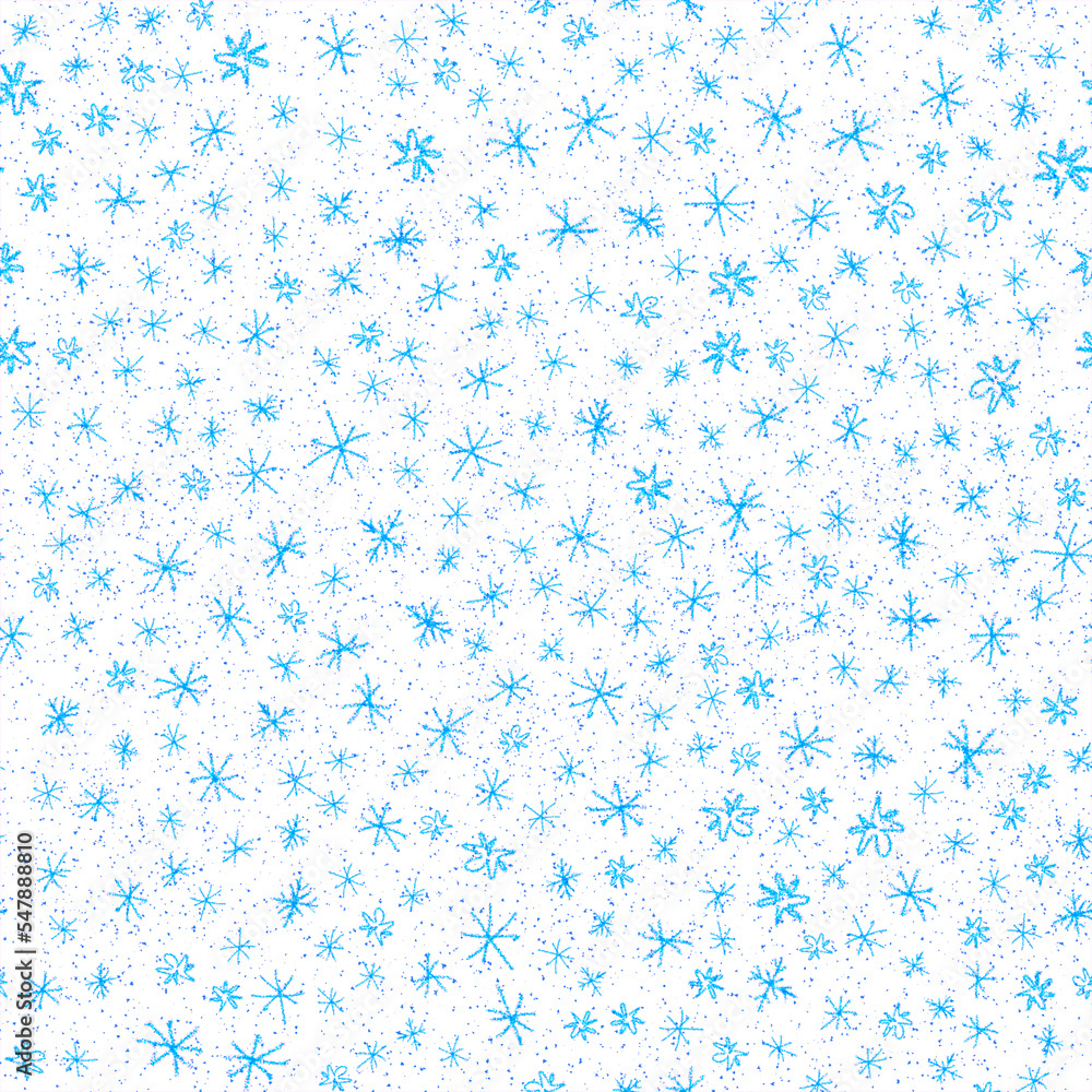 Hand Drawn Snowflakes Christmas Seamless Pattern. Subtle Flying Snow Flakes on chalk snowflakes Background. Alluring chalk handdrawn snow overlay. Excellent holiday season decoration.