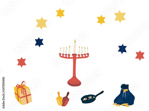 Hanukkah set with menorah money stars and gift