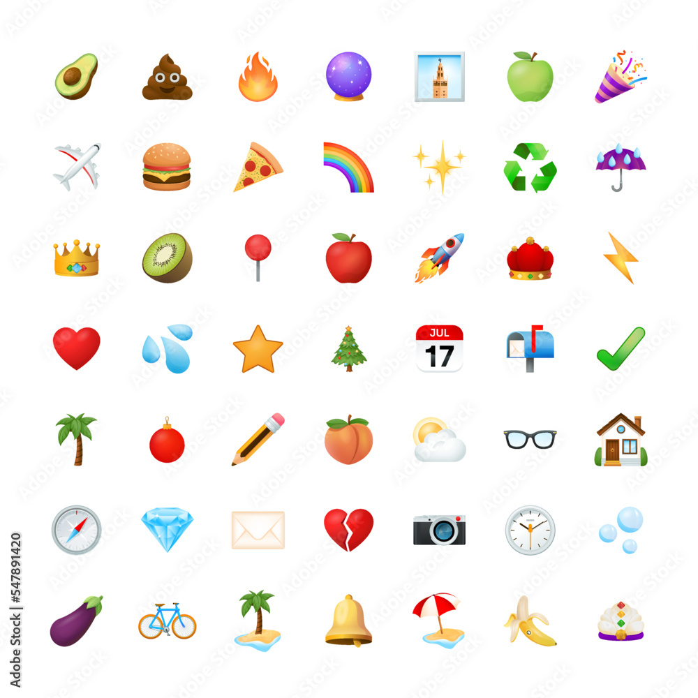 Emoji vector set. Food and drink, places and travel, activities