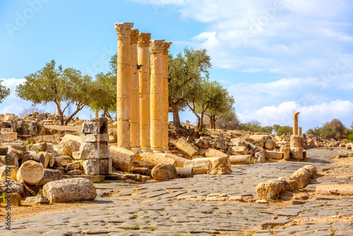 Roman road of Umm Qais in northern Jordan. It is located in the north-west of the country photo