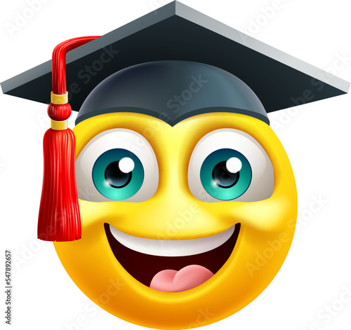 An education school college graduate student emoji emoticon face in graduation or convocation cap hat cartoon