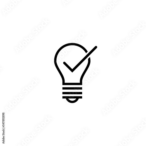 Light bulb with tick icon in flat style isolated on white background