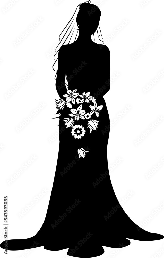 A woman bride in a bridal wedding dress in a silhouette A woman bride in a bridal wedding dress in a silhouette