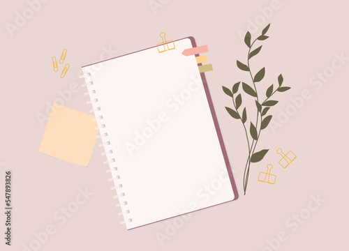 Notebook With Blank Empty White Page And Wire-O Binding.