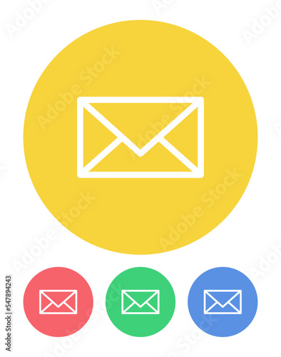 Set of emails icon in a different colorful circle. Vector illustrations.