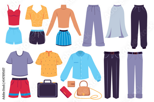 Clothes elements isolated set in flat design. Vector illustration.