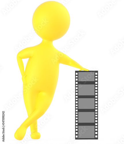 3d yellow character presenting a film strip